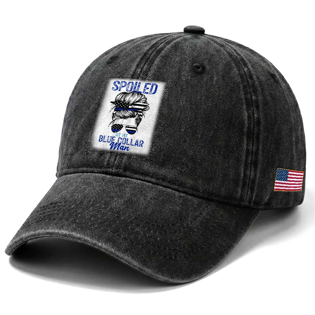 Blue Collar Wife Life Messy Bun Washed Cotton Baseball Cap TS14 Print Your Wear