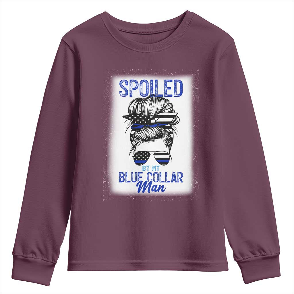 Blue Collar Wife Life Messy Bun Youth Sweatshirt TS14 Maroon Print Your Wear