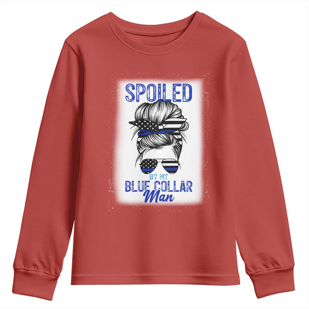 Blue Collar Wife Life Messy Bun Youth Sweatshirt TS14 Red Print Your Wear