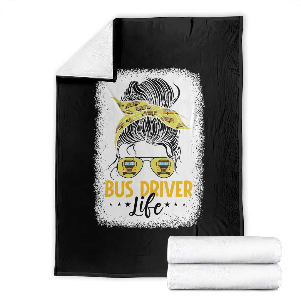 Messy Bun School Bus Driver Life Throw Blanket TS14 Black Print Your Wear