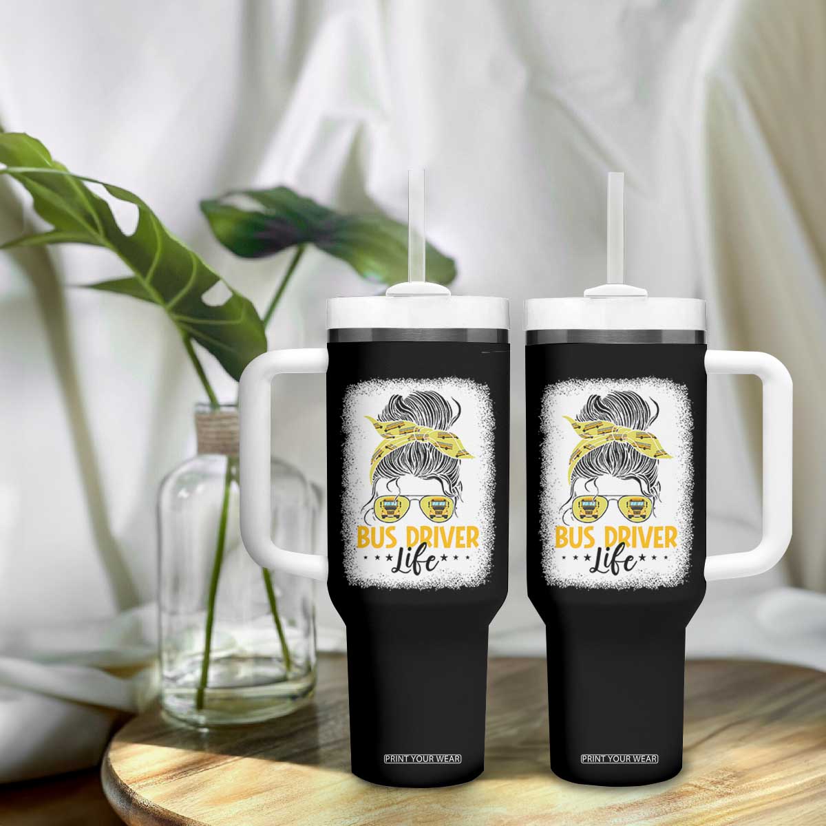 Messy Bun School Bus Driver Life Tumbler With Handle TS14 Print Your Wear