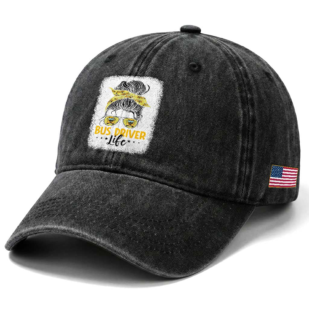 Messy Bun School Bus Driver Life Washed Cotton Baseball Cap TS14 Print Your Wear