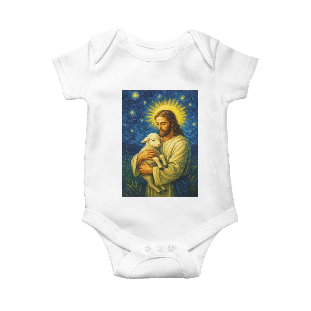 Jesus Christian Baby Onesie Hug Lamb Starry Night Van Gogh TS14 White Print Your Wear
