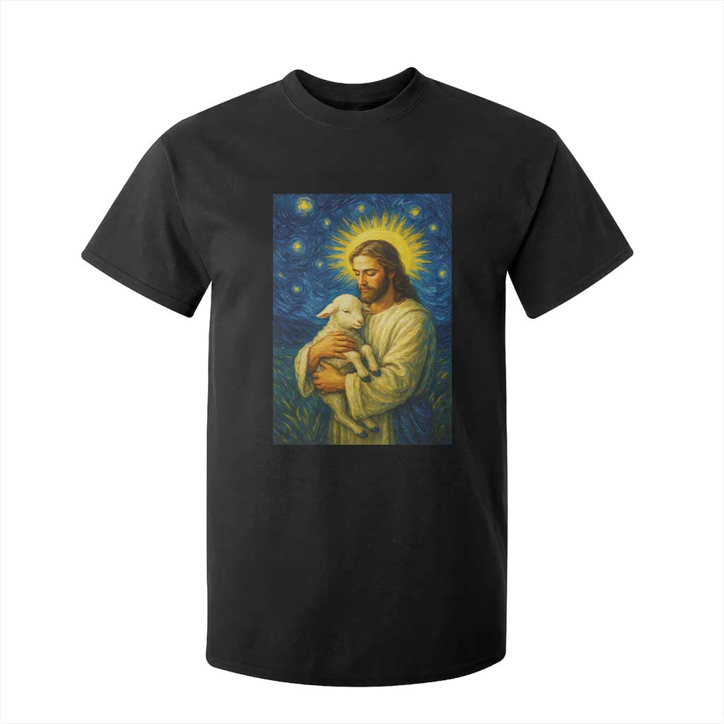 Jesus Christian T Shirt For Kid Hug Lamb Starry Night Van Gogh TS14 Black Print Your Wear