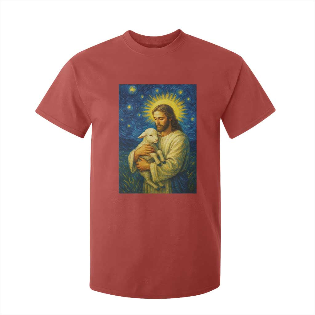 Jesus Christian T Shirt For Kid Hug Lamb Starry Night Van Gogh TS14 Red Print Your Wear
