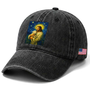 Jesus Christian Washed Cotton Baseball Cap Hug Lamb Starry Night Van Gogh TS14 Print Your Wear