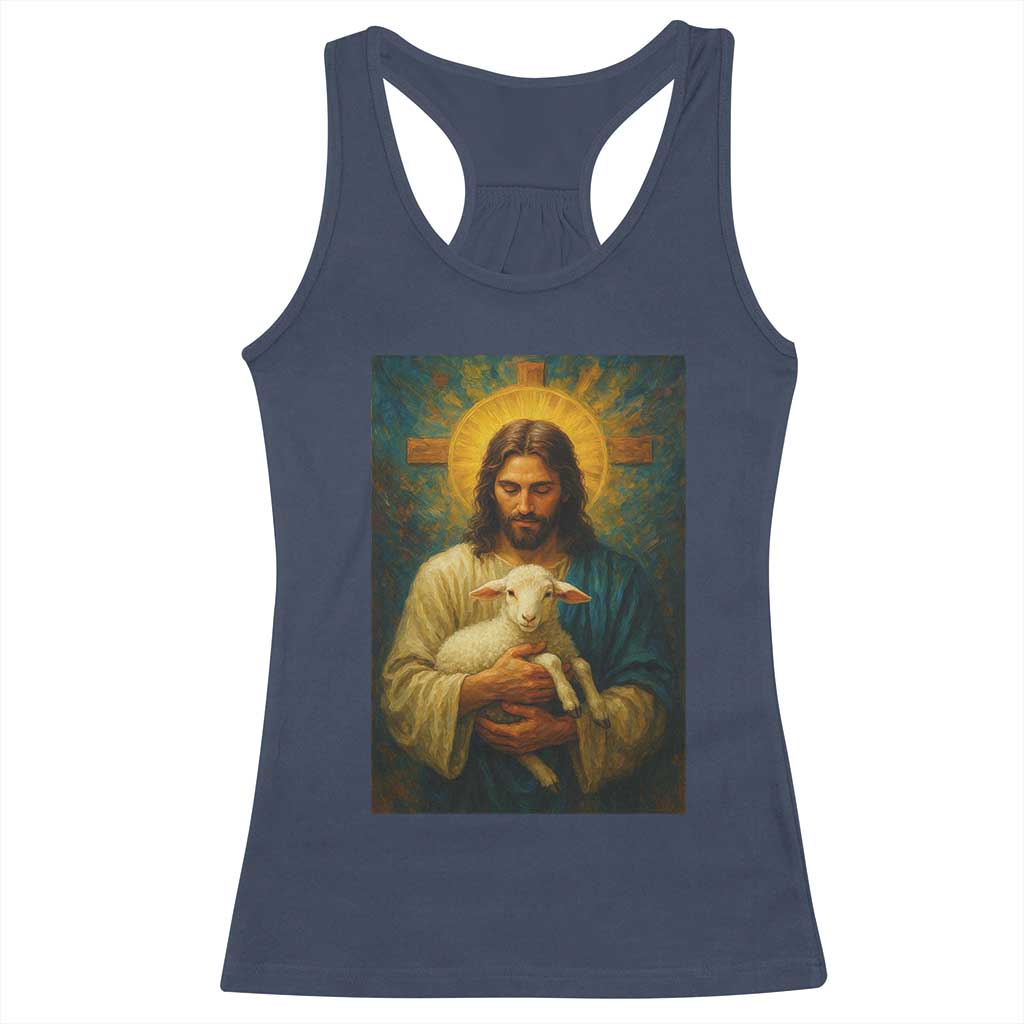 Jesus Christian Racerback Tank Top Hug Lamb Faith Easter TS14 Navy Print Your Wear