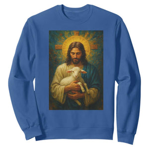 Jesus Christian Sweatshirt Hug Lamb Faith Easter TS14 Royal Blue Print Your Wear