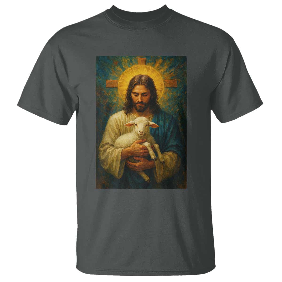 Jesus Christian T Shirt Hug Lamb Faith Easter TS14 Dark Heather Print Your Wear