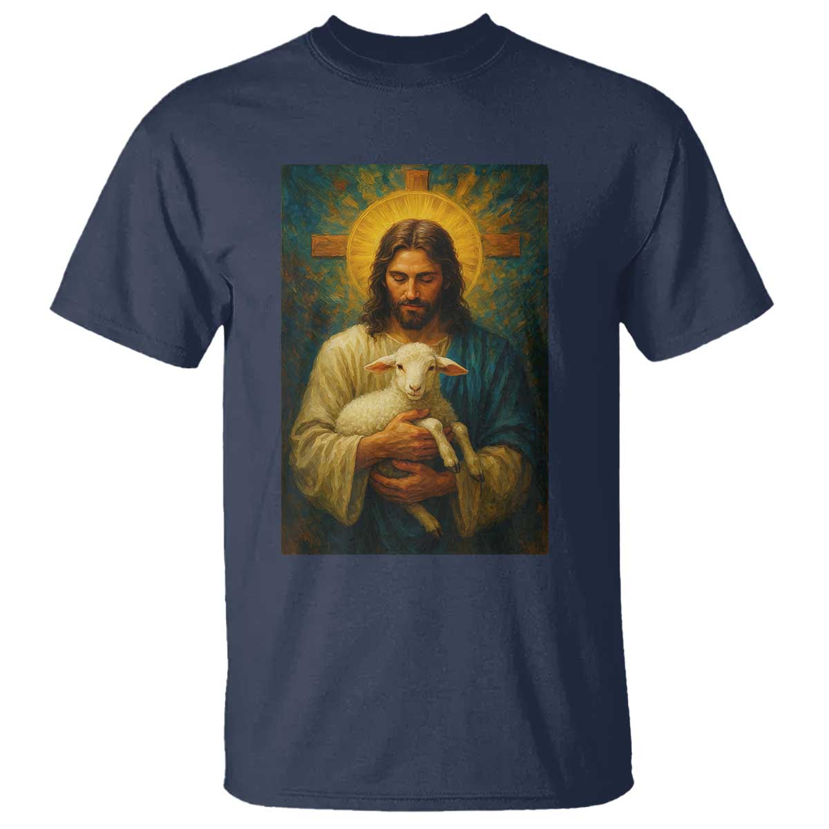 Jesus Christian T Shirt Hug Lamb Faith Easter TS14 Navy Print Your Wear