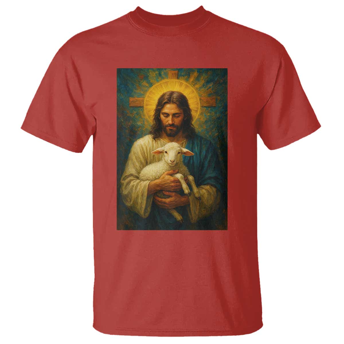 Jesus Christian T Shirt Hug Lamb Faith Easter TS14 Red Print Your Wear