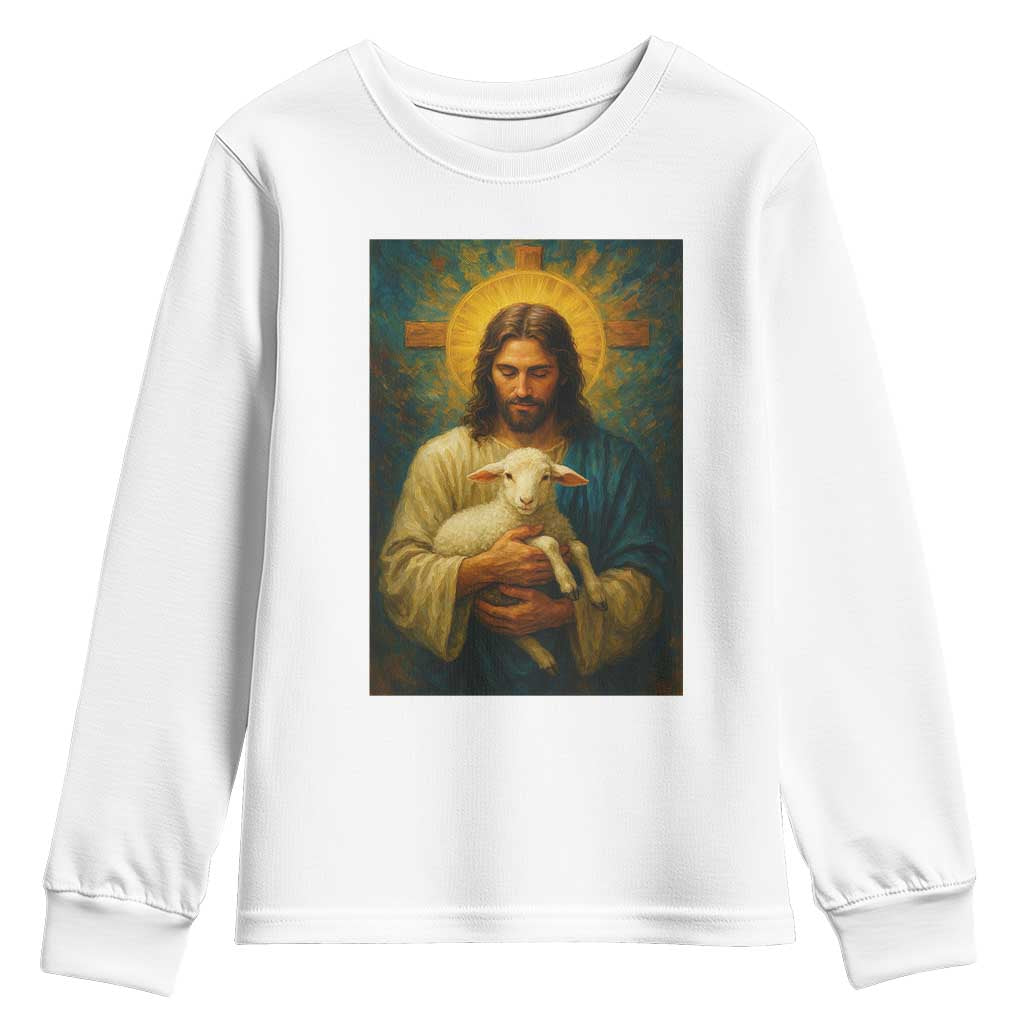 Jesus Christian Youth Sweatshirt Hug Lamb Faith Easter TS14 White Print Your Wear