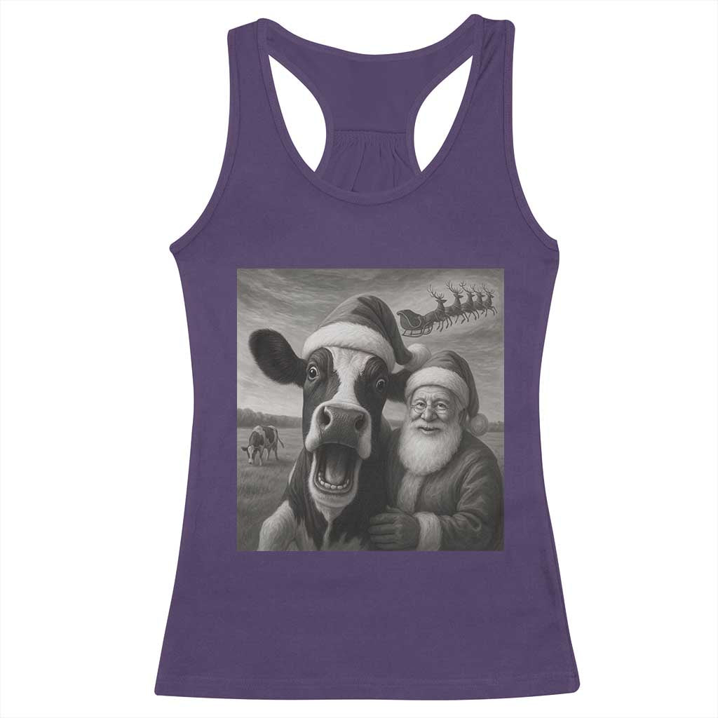 Funny Santa Selfie with Cow Christmas Racerback Tank Top TS14 Purple Print Your Wear