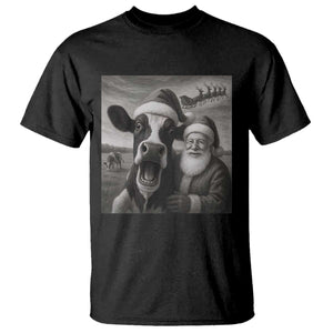 Funny Santa Selfie with Cow Christmas T Shirt TS14 Black Print Your Wear