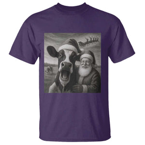 Funny Santa Selfie with Cow Christmas T Shirt TS14 Purple Print Your Wear