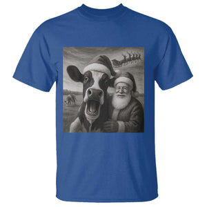 Funny Santa Selfie with Cow Christmas T Shirt TS14 Royal Blue Print Your Wear