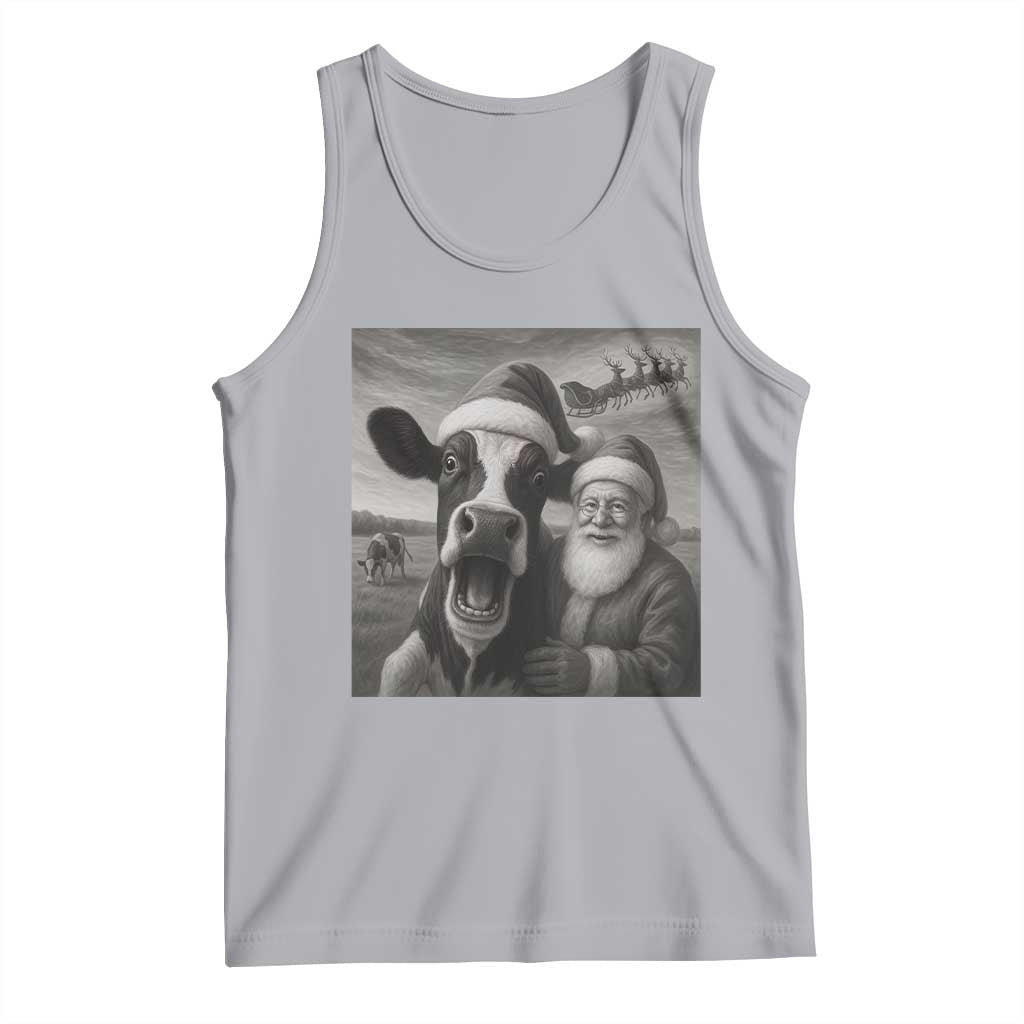 Funny Santa Selfie with Cow Christmas Tank Top TS14 Athletic Heather Print Your Wear