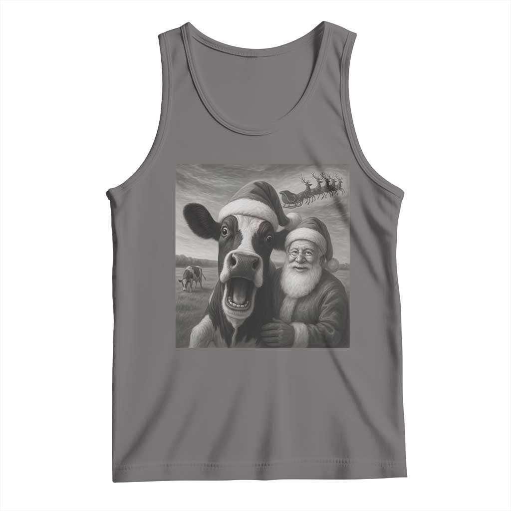 Funny Santa Selfie with Cow Christmas Tank Top TS14 Deep Heather Print Your Wear
