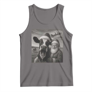 Funny Santa Selfie with Cow Christmas Tank Top TS14 Deep Heather Print Your Wear