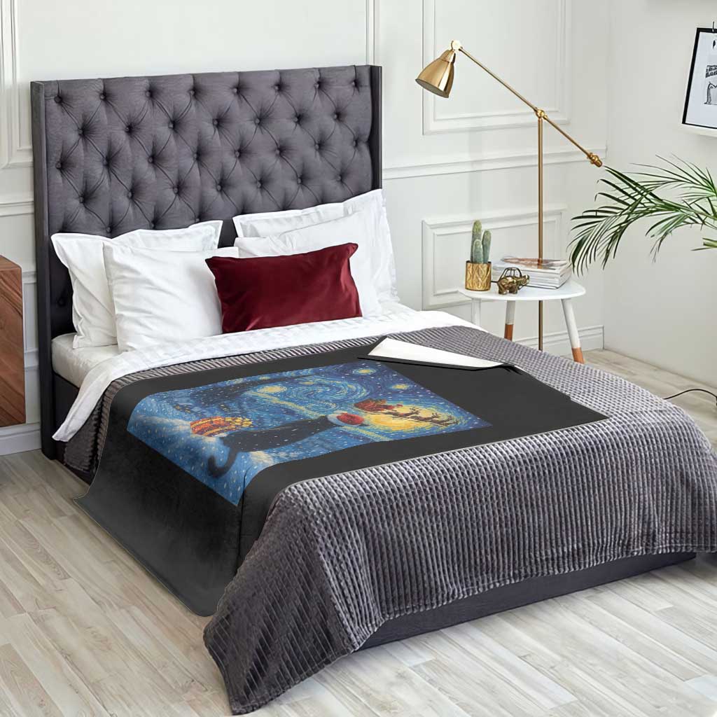Cat Starry Night Christmas Throw Blanket Van Gogh Cat Lover Xmas TS14 Print Your Wear
