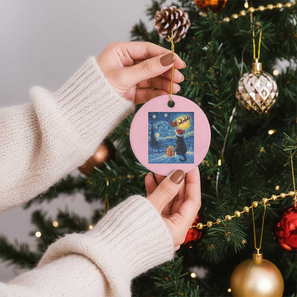 Cat Starry Night Xmas Ceramic Ornament Van Gogh Cat Lover Xmas TS14 1pc Light Pink Print Your Wear