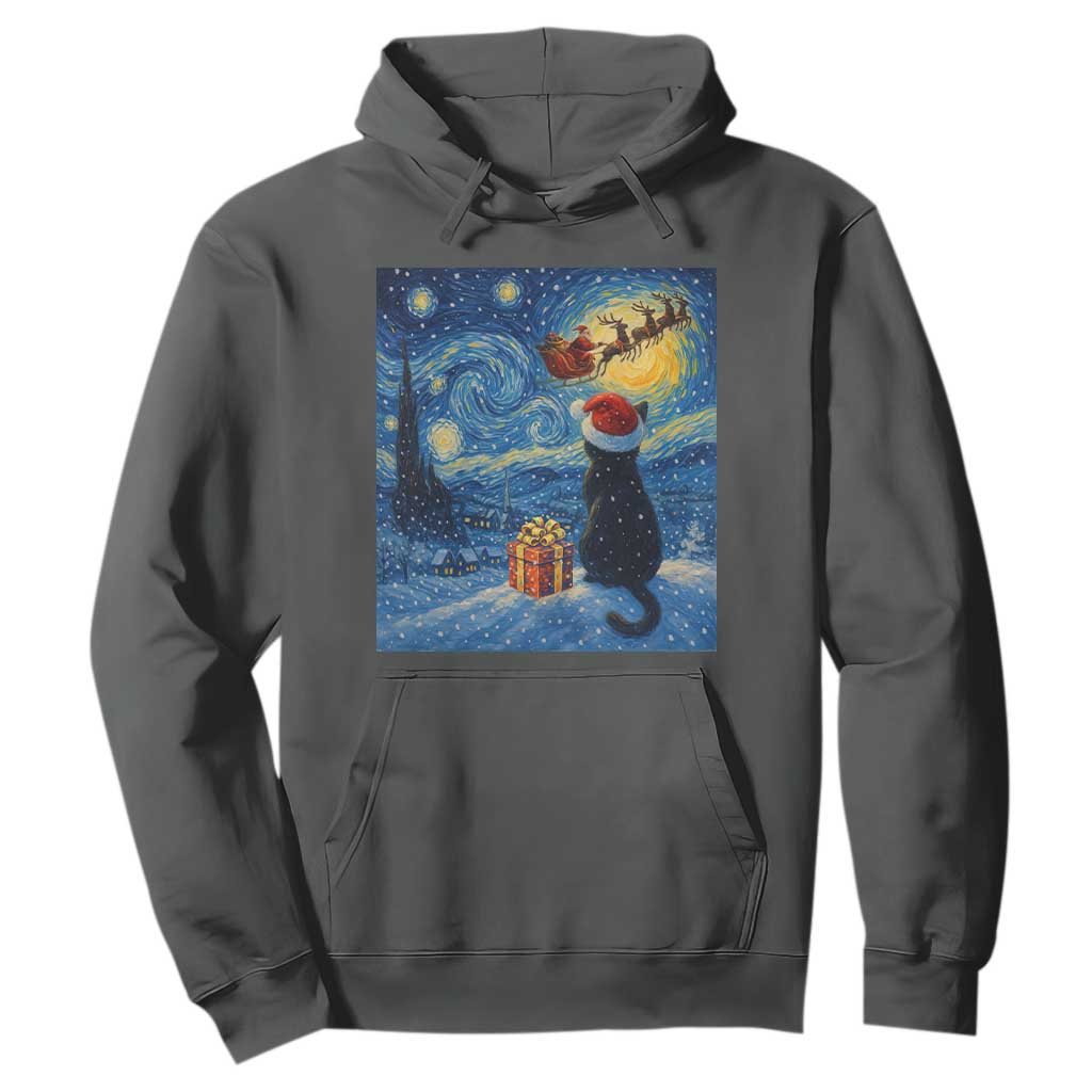Cat Starry Night Christmas Hoodie Van Gogh Cat Lover Xmas TS14 Dark Heather Print Your Wear