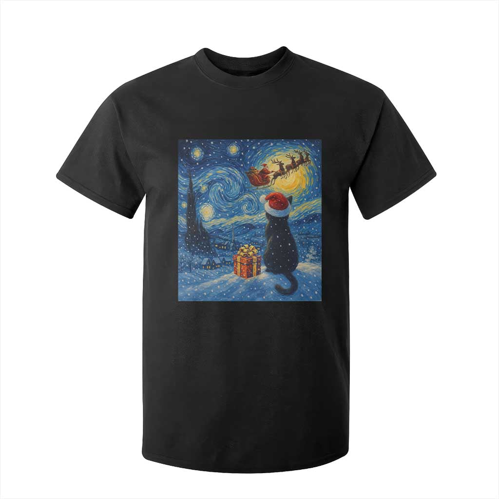 Cat Starry Night Christmas T Shirt For Kid Van Gogh Cat Lover Xmas TS14 Black Print Your Wear