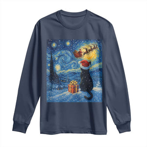 Cat Starry Night Christmas Long Sleeve Shirt Van Gogh Cat Lover Xmas TS14 Navy Print Your Wear