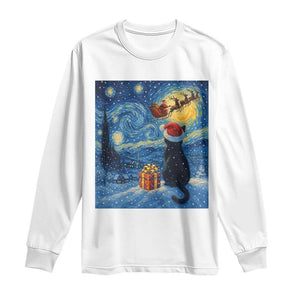 Cat Starry Night Christmas Long Sleeve Shirt Van Gogh Cat Lover Xmas TS14 White Print Your Wear