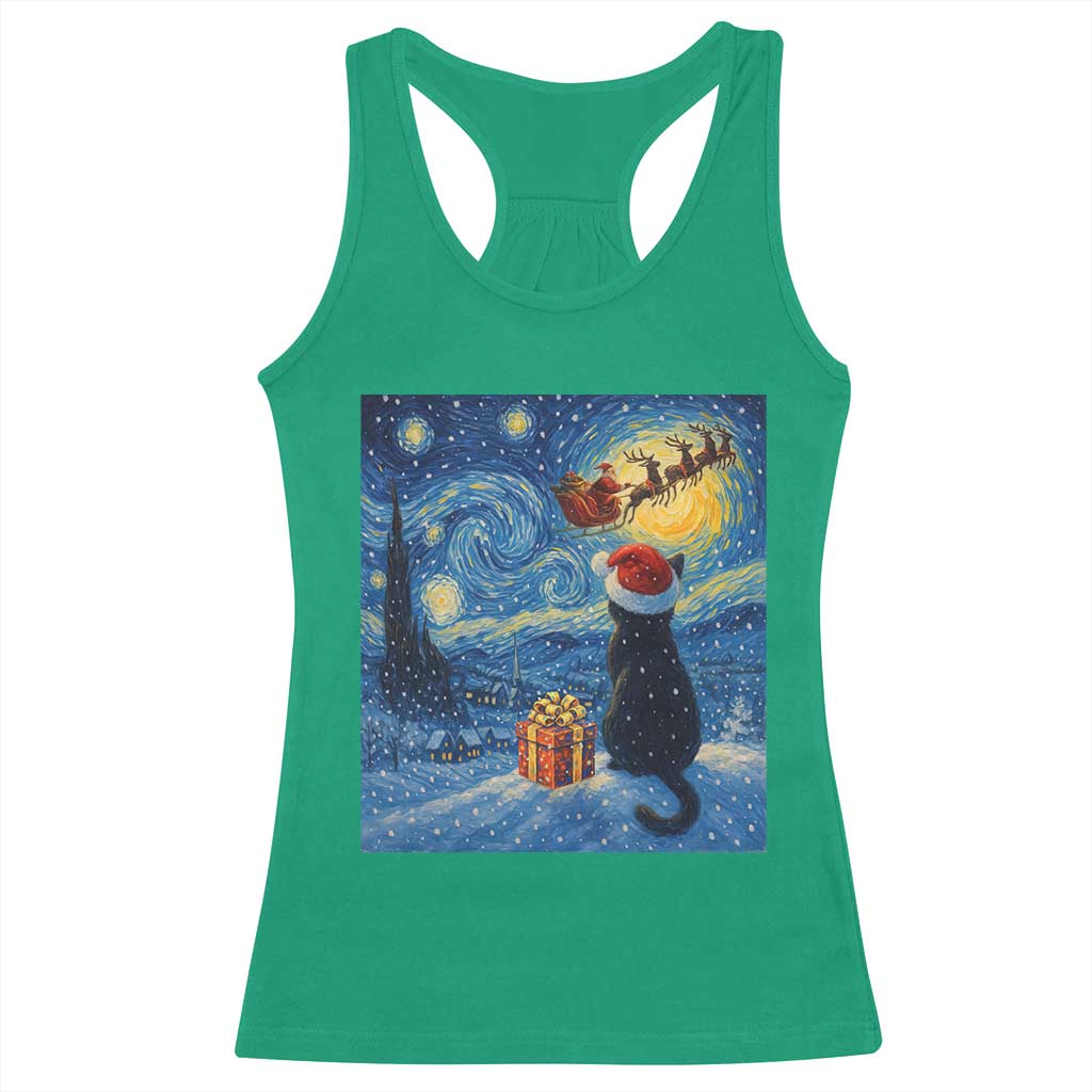 Cat Starry Night Christmas Racerback Tank Top Van Gogh Cat Lover Xmas TS14 Irish Green Print Your Wear