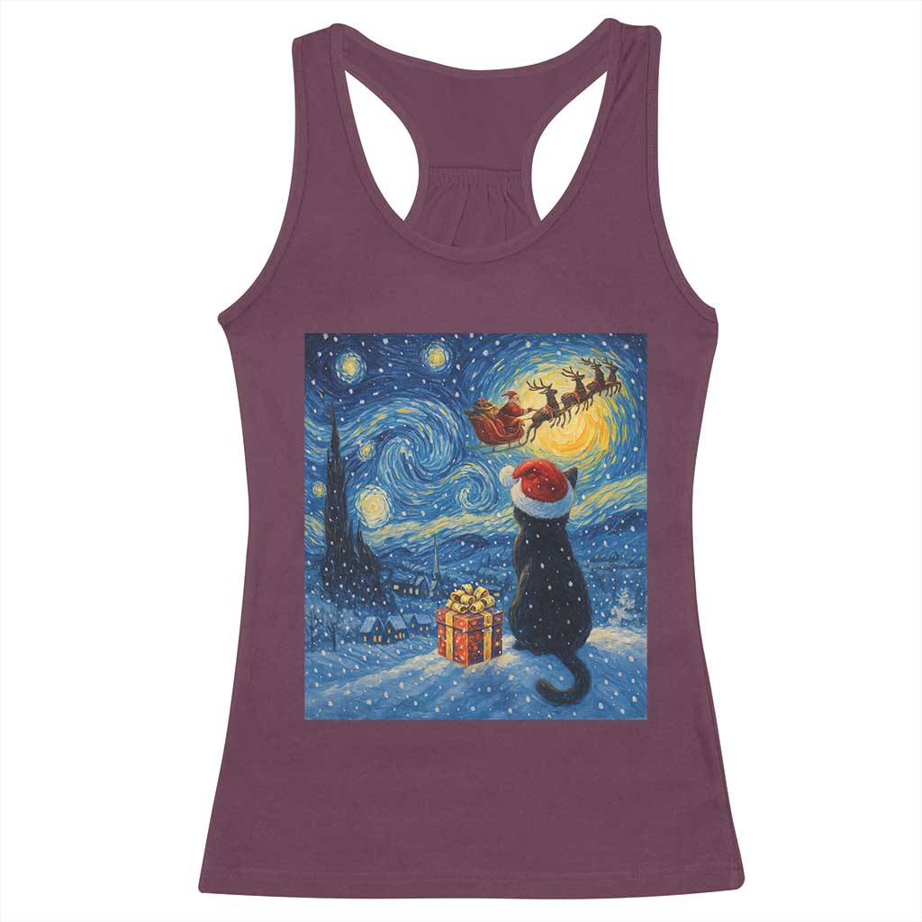 Cat Starry Night Christmas Racerback Tank Top Van Gogh Cat Lover Xmas TS14 Maroon Print Your Wear