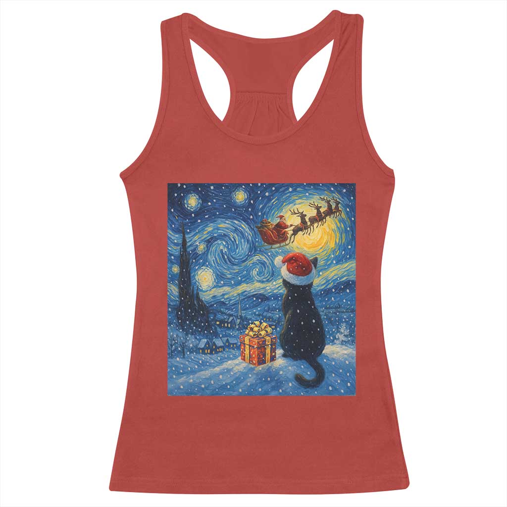 Cat Starry Night Christmas Racerback Tank Top Van Gogh Cat Lover Xmas TS14 Red Print Your Wear