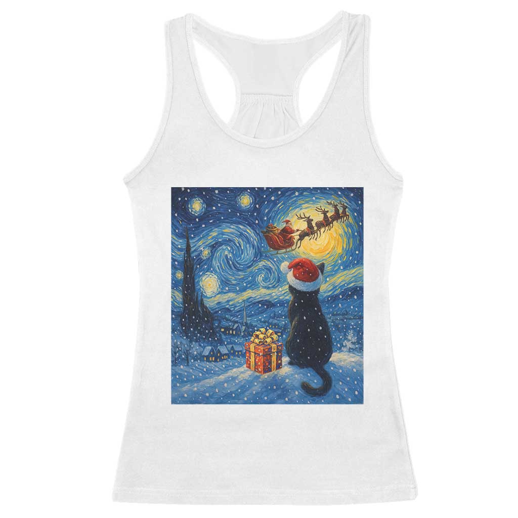 Cat Starry Night Christmas Racerback Tank Top Van Gogh Cat Lover Xmas TS14 White Print Your Wear