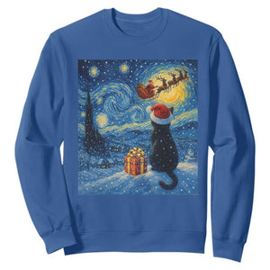 Cat Starry Night Christmas Sweatshirt Van Gogh Cat Lover Xmas TS14 Royal Blue Print Your Wear