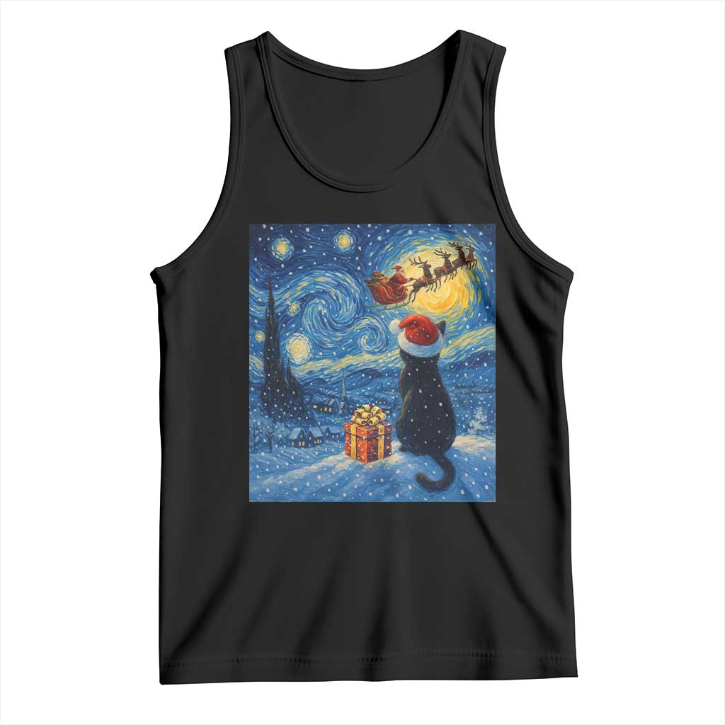 Cat Starry Night Christmas Tank Top Van Gogh Cat Lover Xmas TS14 Black Print Your Wear
