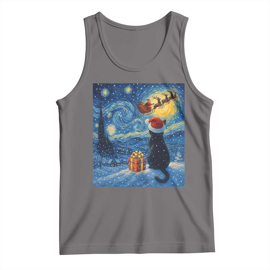 Cat Starry Night Christmas Tank Top Van Gogh Cat Lover Xmas TS14 Deep Heather Print Your Wear