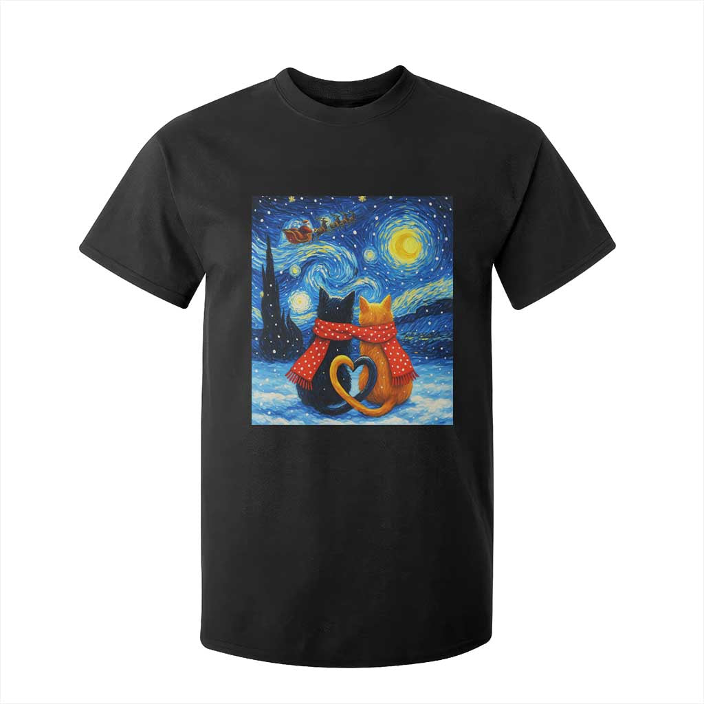 Funny Couples Christmas T Shirt For Kid Cats Lover Starry Night TS14 Black Print Your Wear