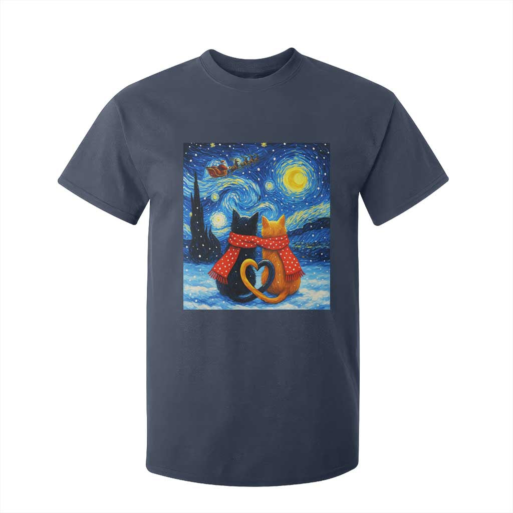 Funny Couples Christmas T Shirt For Kid Cats Lover Starry Night TS14 Navy Print Your Wear
