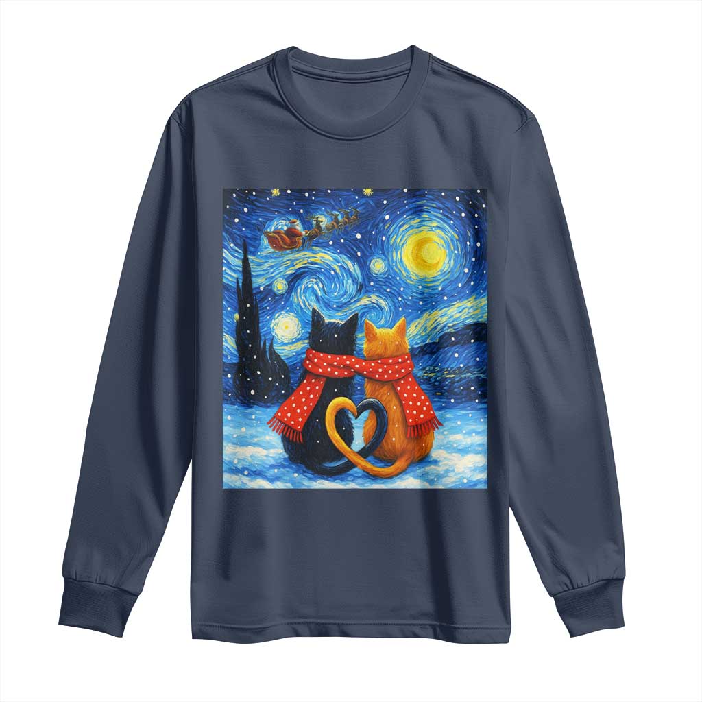 Funny Couples Christmas Long Sleeve Shirt Cats Lover Starry Night TS14 Navy Print Your Wear