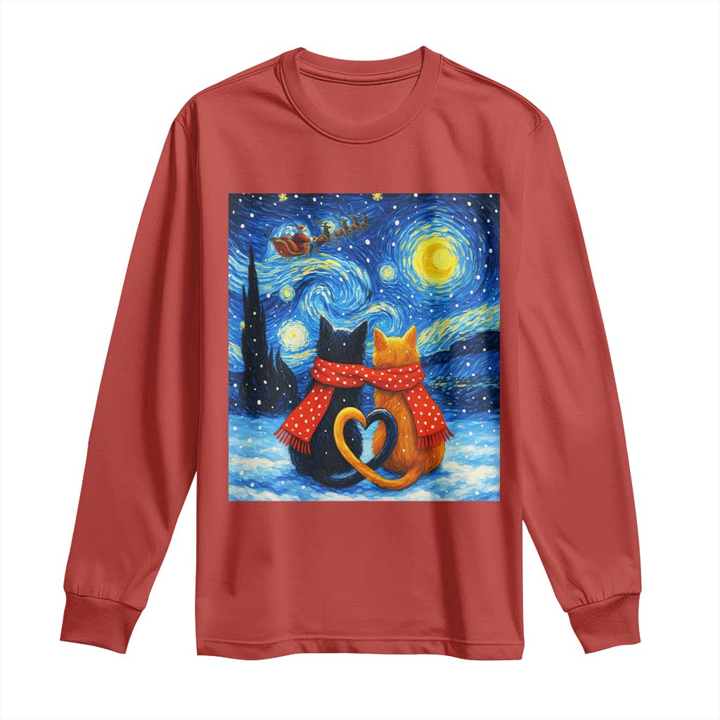Funny Couples Christmas Long Sleeve Shirt Cats Lover Starry Night TS14 Red Print Your Wear