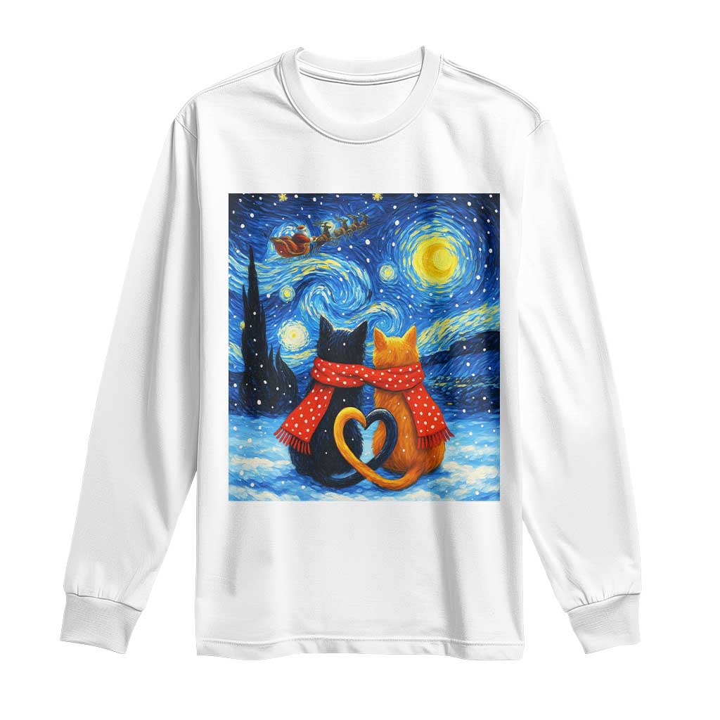 Funny Couples Christmas Long Sleeve Shirt Cats Lover Starry Night TS14 White Print Your Wear