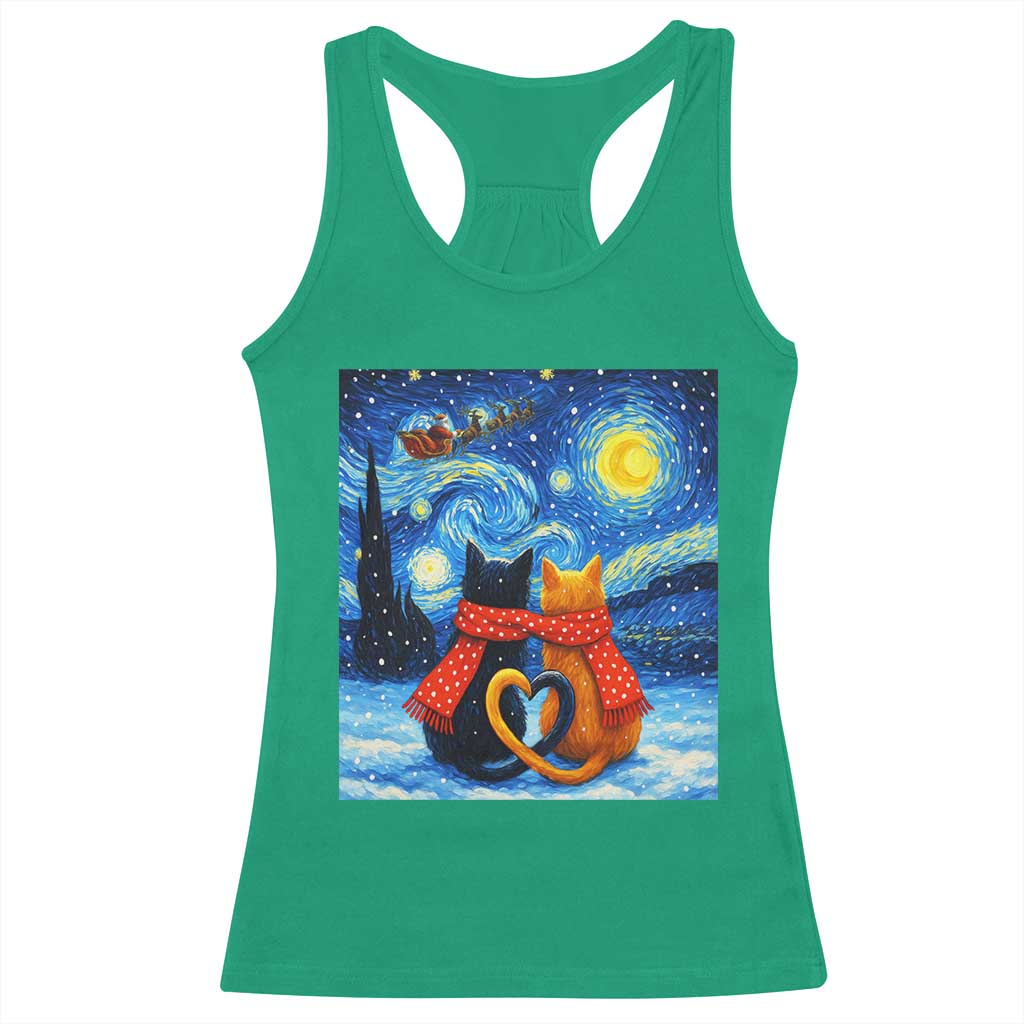 Funny Couples Christmas Racerback Tank Top Cats Lover Starry Night TS14 Irish Green Print Your Wear