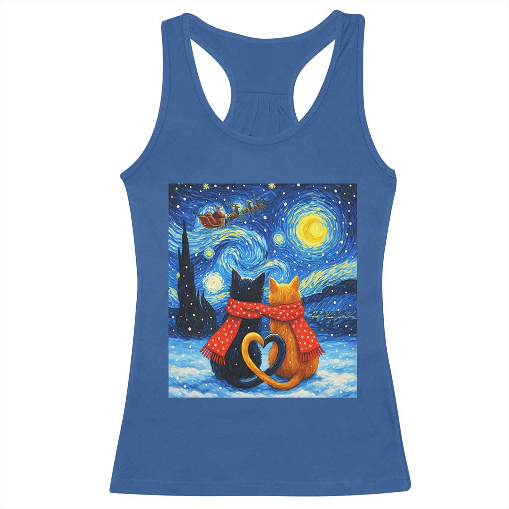 Funny Couples Christmas Racerback Tank Top Cats Lover Starry Night TS14 Royal Blue Print Your Wear