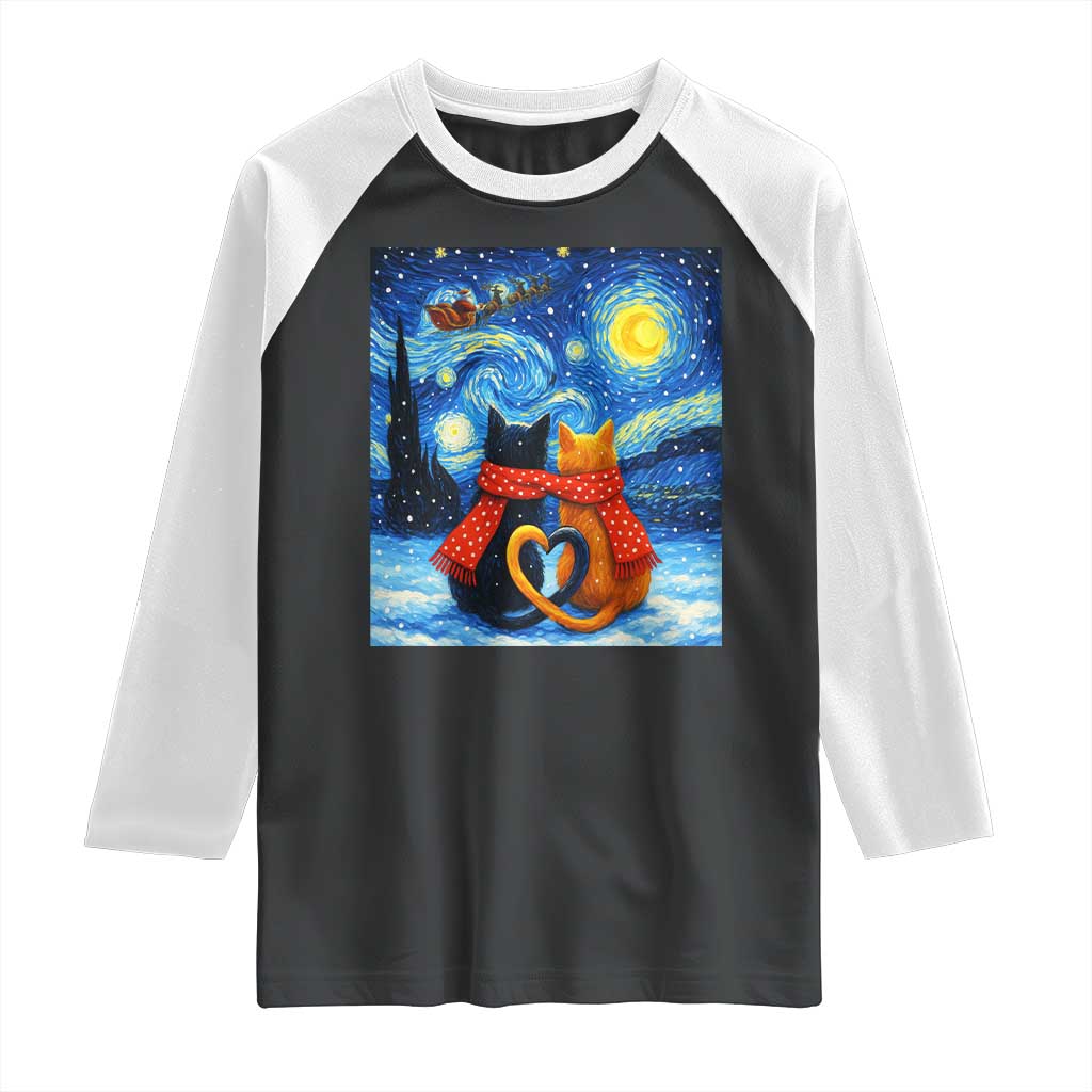 Funny Couples Christmas Raglan Shirt Cats Lover Starry Night TS14 Black White Print Your Wear