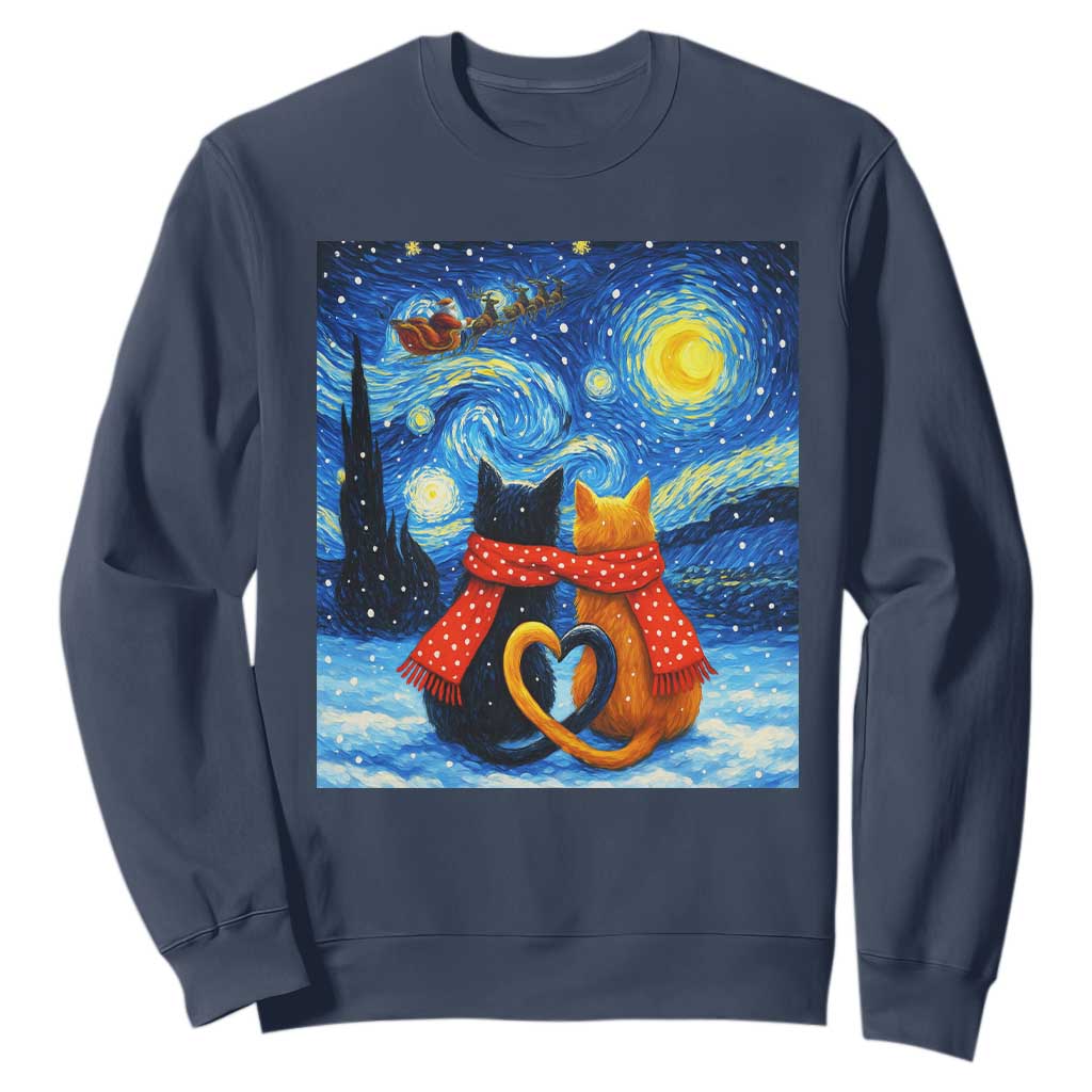 Funny Couples Christmas Sweatshirt Cats Lover Starry Night TS14 Navy Print Your Wear