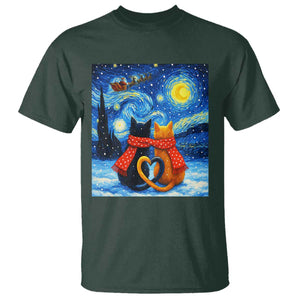 Funny Couples Christmas T Shirt Cats Lover Starry Night TS14 Dark Forest Green Print Your Wear