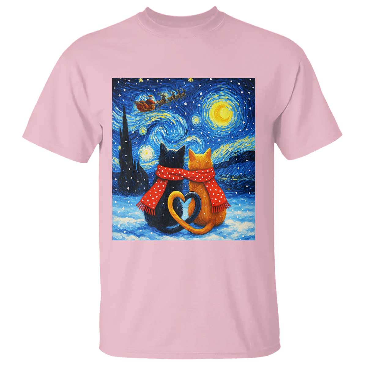 Funny Couples Christmas T Shirt Cats Lover Starry Night TS14 Light Pink Print Your Wear