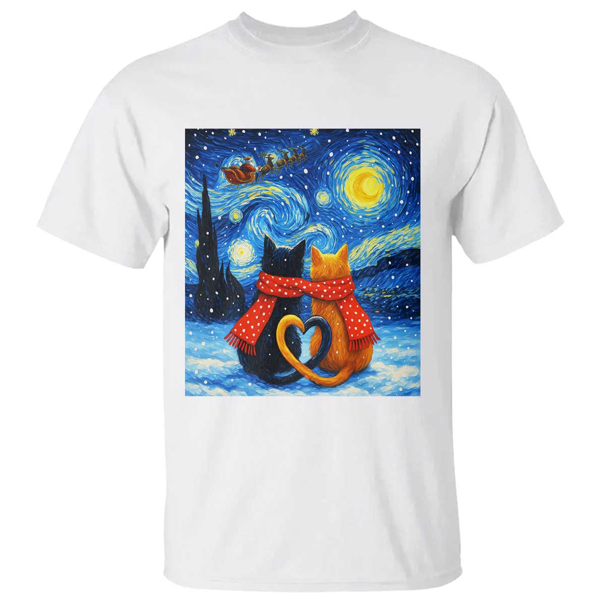 Funny Couples Christmas T Shirt Cats Lover Starry Night TS14 White Print Your Wear
