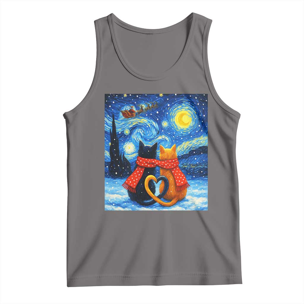 Funny Couples Christmas Tank Top Cats Lover Starry Night TS14 Deep Heather Print Your Wear