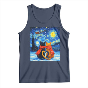 Funny Couples Christmas Tank Top Cats Lover Starry Night TS14 Navy Print Your Wear